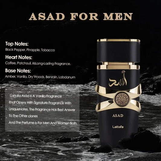Lattafa ASAD 100ML – Perfume de Longa Duração Colónia Árabe Oriental